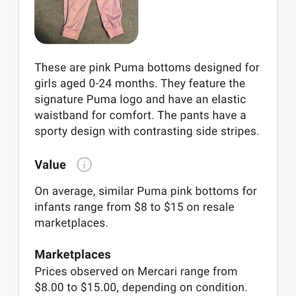 Puma Pink Track Pants elastic waist band logo striped Girls 18 Months - Picture 6 of 6